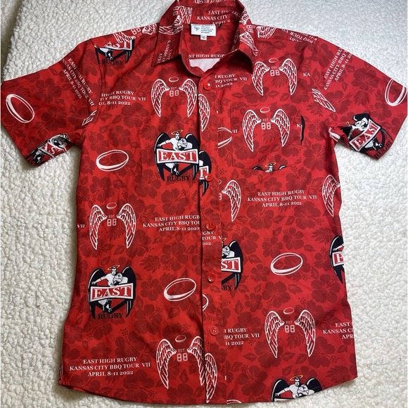 Roody East High Rugby Kansas City BBQ Tour Shirt  Red Size Small - Picture 1 of 7